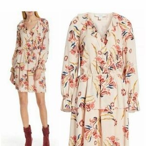 Joie Cream and Red Floral Long Sleeve Dress, silk